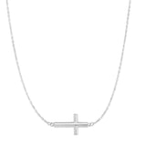 14K white gold sideways cross necklace with diamond-cut faceted finish thumbnail 1