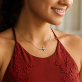 14K White Gold Diamond Cut Sideways Cross Necklace thumbnail 4
