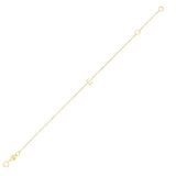 14K yellow gold mini initial E bracelet on a fine cable chain thumbnail 1