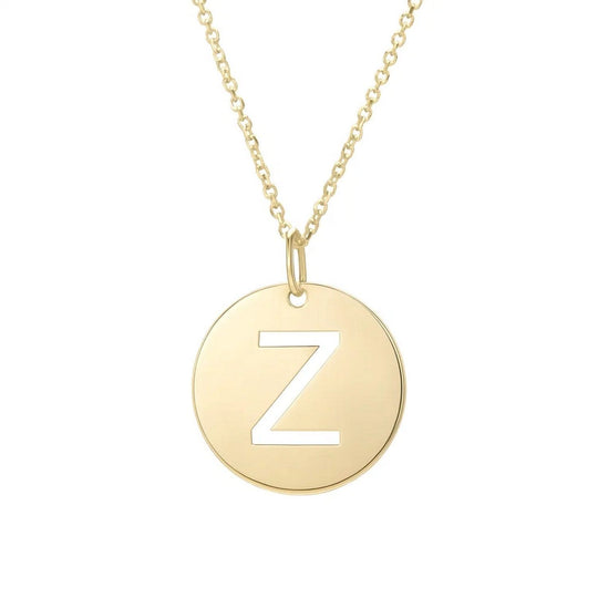 14K yellow gold disc initial Z pendant with polished front face