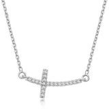 14K white gold curved cross necklace with diamond studded accents thumbnail 1