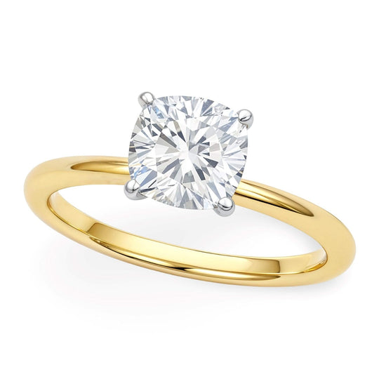 10K yellow gold ring with one cushion diamond stone