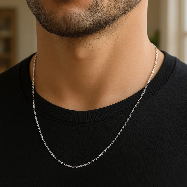 14k White Gold Diamond Cut Cable Link Chain (1.30 mm)