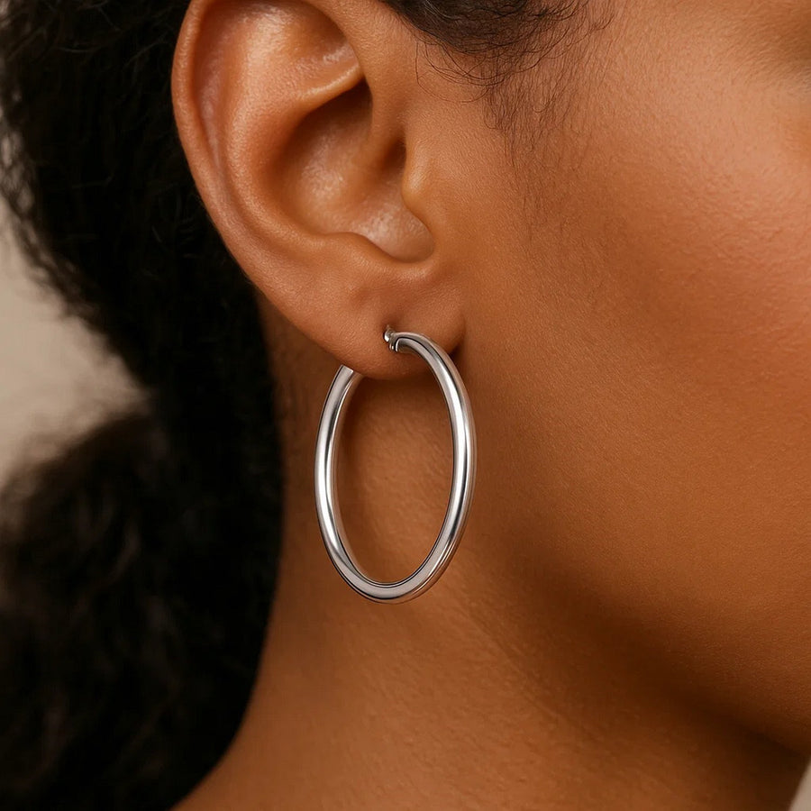 14k White Gold Polished Hoop Earrings (4x40mm)