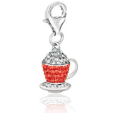 Sterling silver tea cup charm with white and red tone crystal accents thumbnail 1