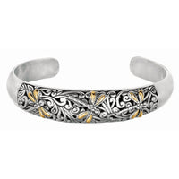 18k Yellow Gold and Sterling Silver Cuff with Dragonfly and Flourishes(12.70 mm)