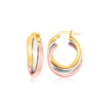 14K tri-color gold intertwined domed tube ring in yellow, white, and rose gold