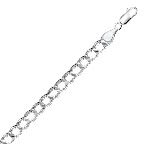 Sterling Silver Small Ridged Circular Chain Bracelet with Rhodium Plating (6.00 mm)