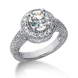 14K white gold ring with halo of round diamond stones, semi-mount setting thumbnail 1