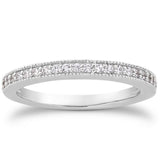 14K white gold ring with round diamond stones in half-around pave setting thumbnail 1
