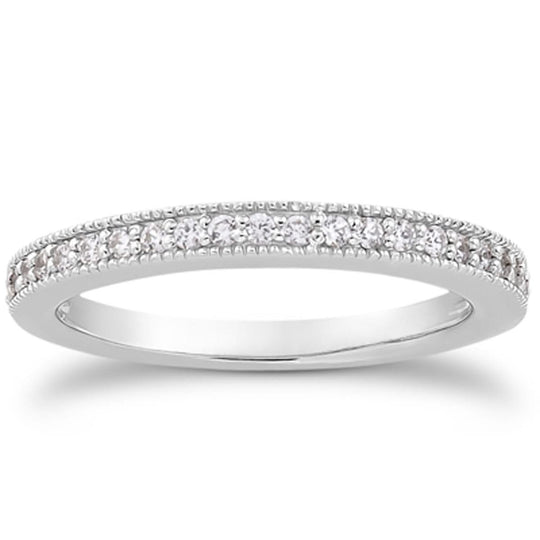 14K white gold ring with round diamond stones in half-around pave setting
