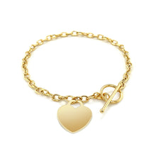 Load image into Gallery viewer, Toggle Bracelet with Heart Charm in 14k Yellow Gold (4.80 mm)