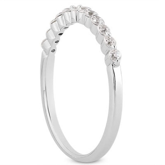 14K white gold ring with round floating diamonds in shared prong setting