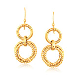 14k Yellow Gold Two-Layer Earrings with Polished and Textured Round Motifs thumbnail 1