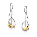 18K Yellow Gold and Sterling Silver Teardrop Shape Bow Accented Drop Earrings thumbnail 1