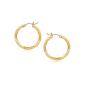14K yellow gold diamond-cut slender small hoop earrings, 2x15mm