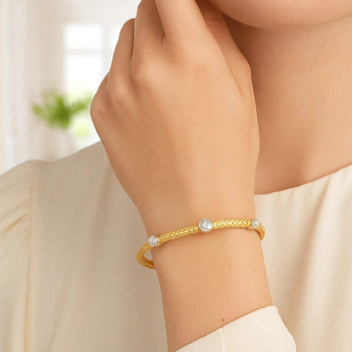 14k Two-Tone Gold Diamond Accent Station Basket Weave Bracelet (3.80 mm)