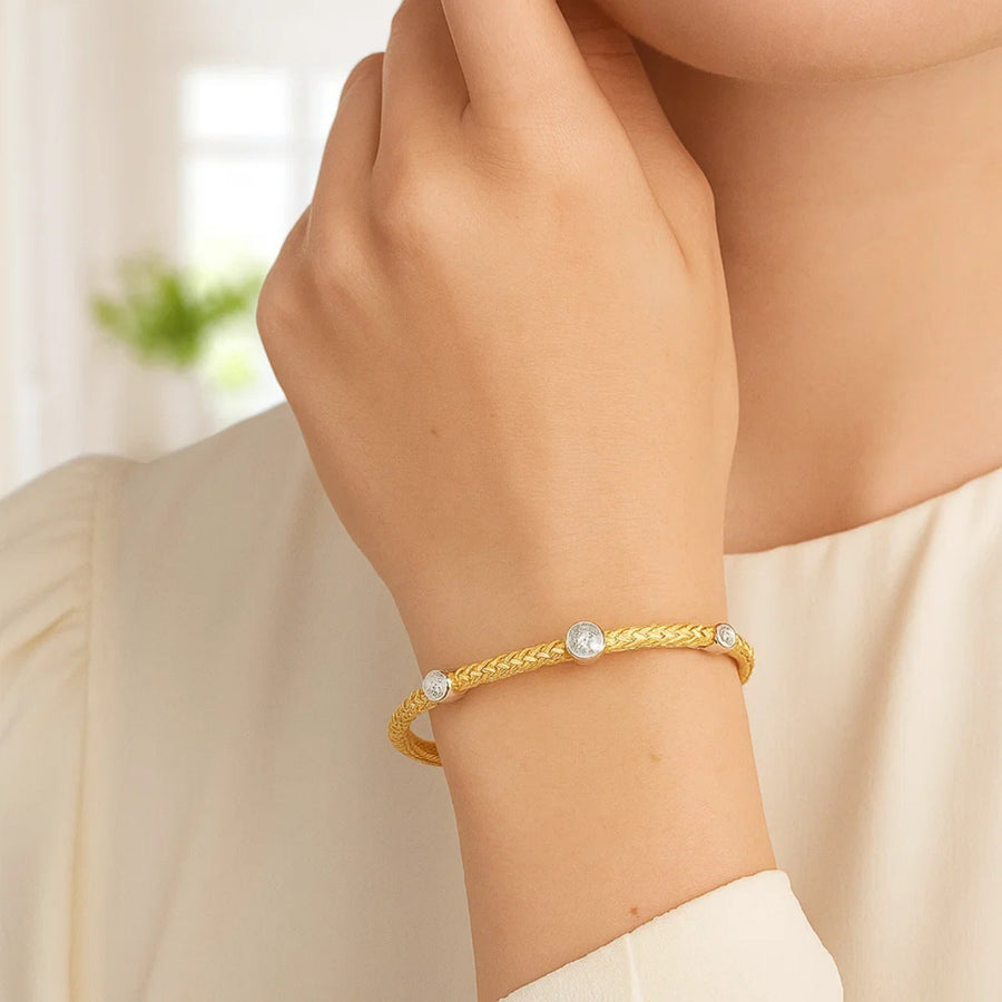 14k Two-Tone Gold Diamond Accent Station Basket Weave Bracelet (3.80 mm)