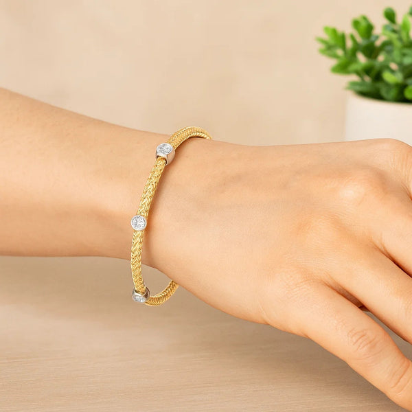 14k Two-Tone Gold Diamond Accent Station Basket Weave Bracelet (3.80 mm)