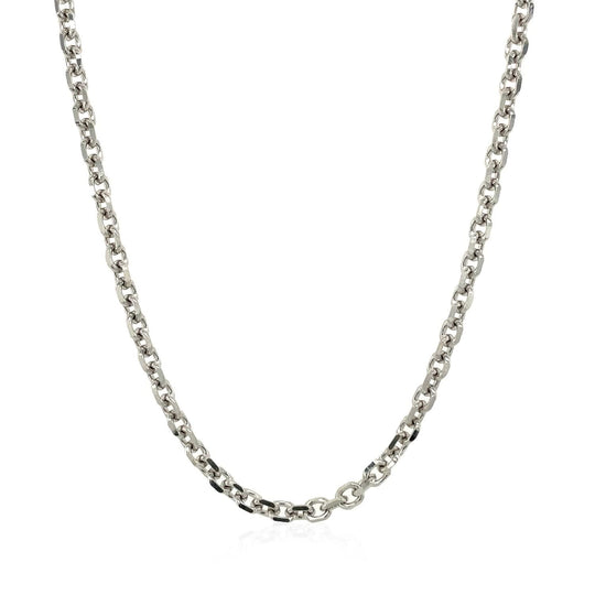 14K white gold cable link chain with diamond-cut faceting, 2.90 mm