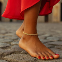 3.5mm 14k Yellow Braided Foxtail Anklet