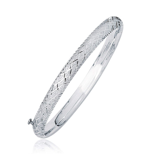 14K white gold children's weave bangle with diamond-cut dome detailing