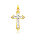 14K two-tone gold diamond-cut cross pendant with faceted surface