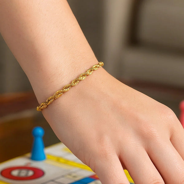 14k Yellow Gold Solid Diamond Cut Rope Bracelet (4.00 mm)