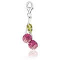 Sterling silver cherries charm with lime, pink, and white crystal accents