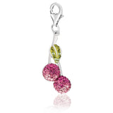 Sterling silver cherries charm with lime, pink, and white crystal accents thumbnail 1
