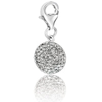 Sterling Silver Round Charm with White Tone Crystal Embellishments