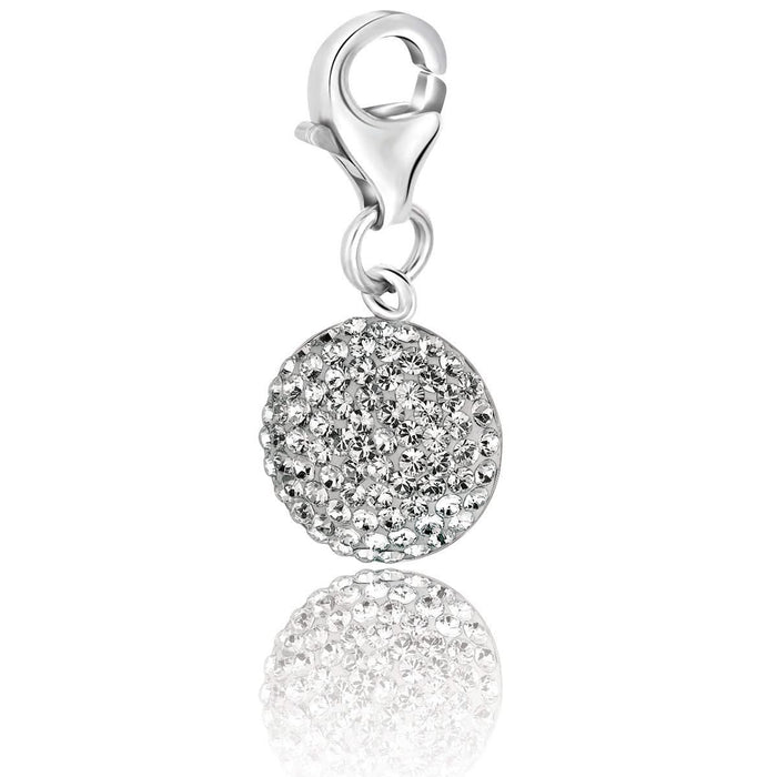 Sterling Silver Round Charm with White Tone Crystal Embellishments