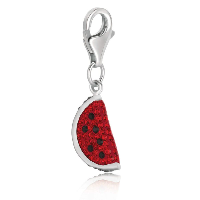Sterling Silver Red and Black Tone Crystal Encrusted Watermelon Charm