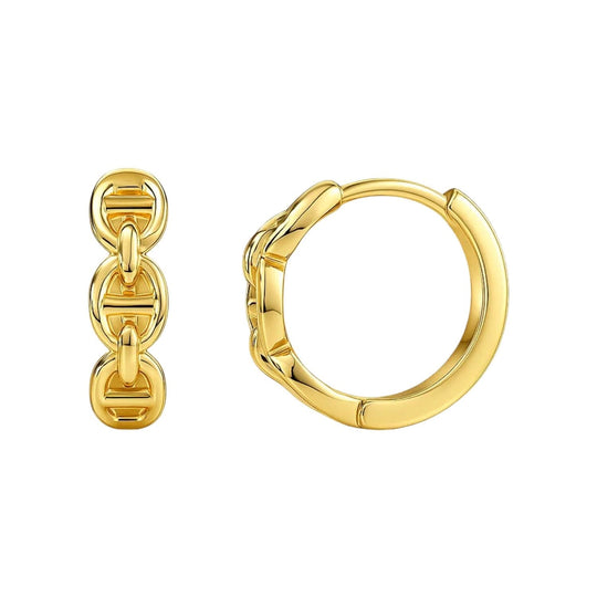 14K yellow gold huggie hoop earrings with oval mariner links