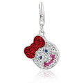 Sterling silver bow charm with red, white, blue, and lavender crystals