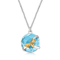 18K yellow gold and silver bow pendant with round blue topaz stone
