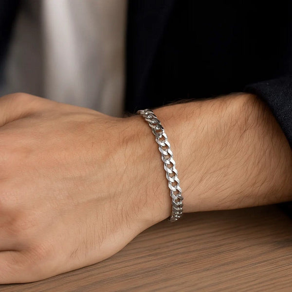 14k White Gold Solid Curb Bracelet (5.70 mm)