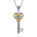 14K Yellow Gold & Sterling Silver Designer Decorative Key Pendant thumbnail 1