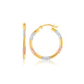 14K tri-color gold hoop earrings with diamond-cut faceted accents