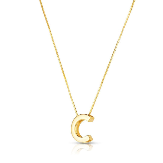 14K yellow gold block letter initial C pendant necklace