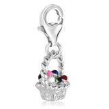 925 sterling silver enameled Easter egg basket charm with painted eggs thumbnail 1
