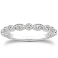 14K white gold ring with pave-set diamond stones and milgrain edge detail
