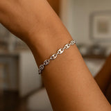 Sterling Silver Rhodium Plated Puffed Mariner Bracelet (3.70 mm) thumbnail 6
