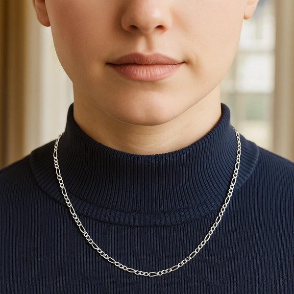 14k White Gold Solid Figaro Chain (2.60 mm)
