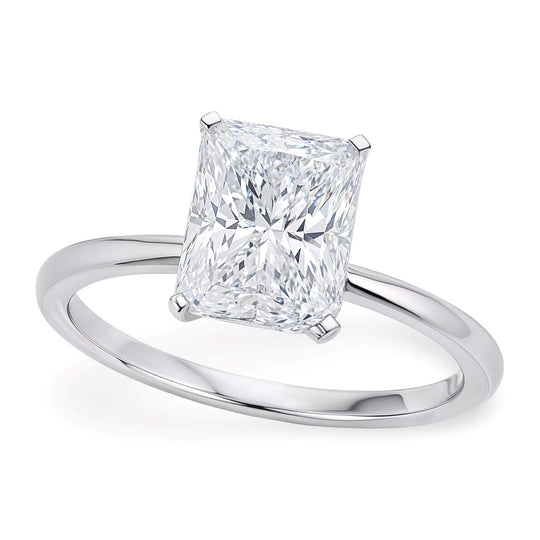 10K white gold ring with one radiant diamond solitaire stone