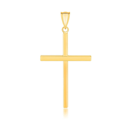 14K yellow gold polished flat Latin cross pendant with fixed top bail
