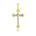 14K two-tone gold budded cross pendant with raised central figure