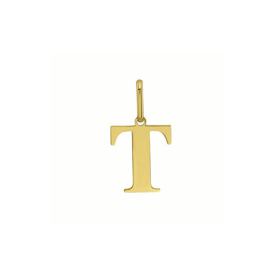 14K yellow gold initial T charm pendant with polished letter design