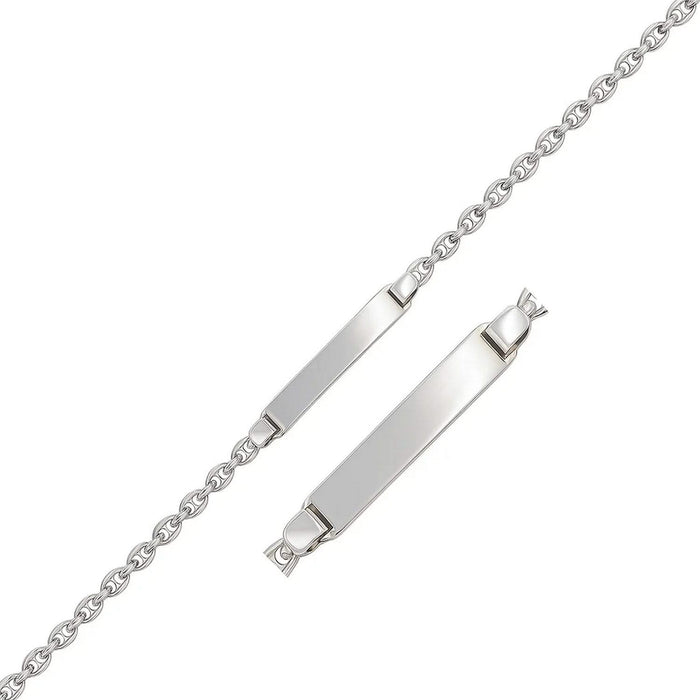 14k White Gold Figaro Chain Fancy Childrens ID Bracelet (3.30 mm)