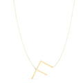 14K yellow gold initial letter F pendant necklace with polished block lettering